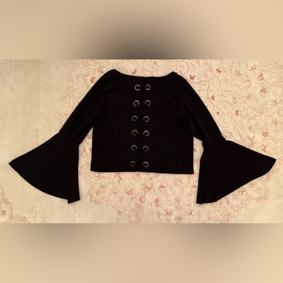 Design Lab Black Bell Sleeve Top With Cross Back - Picture 2 of 8